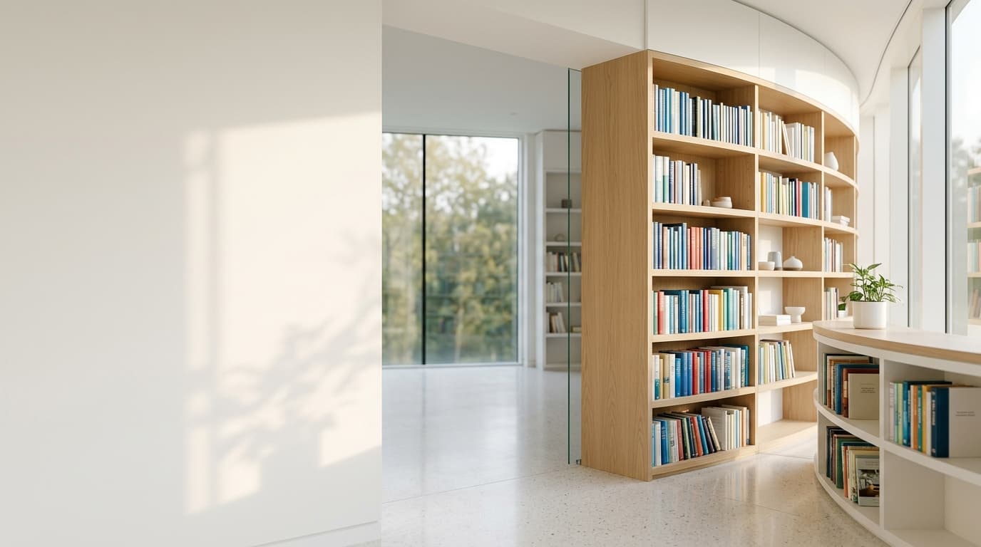 Curved Sunlit Library Stacks