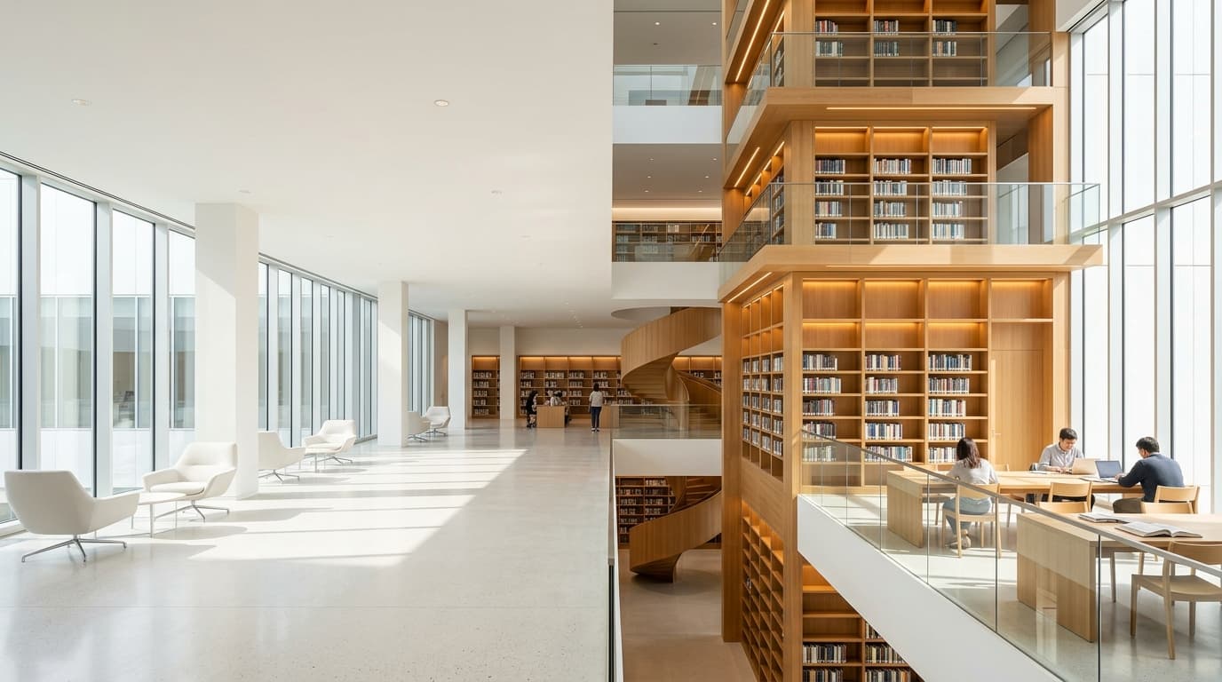 Illuminated Academic Library Atrium